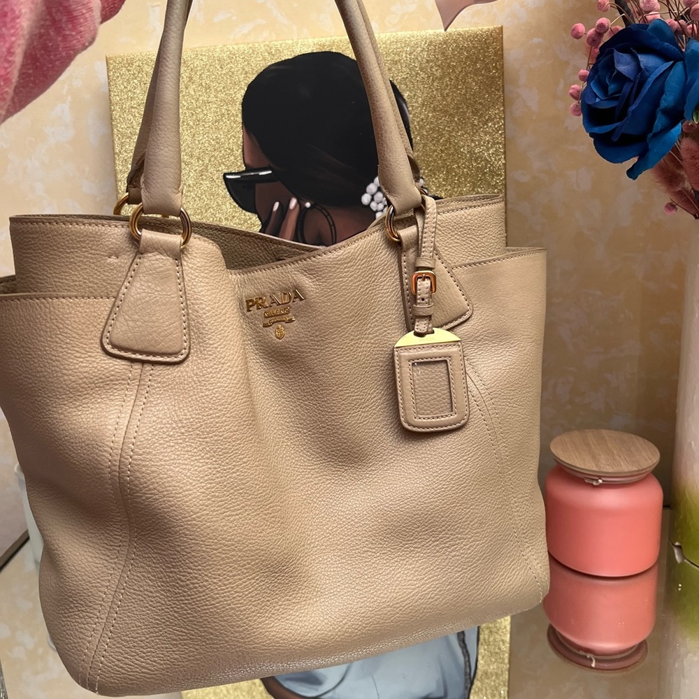 Prada Beige Leather Tote Bag with Gold Hardware - Picture 10 of 16